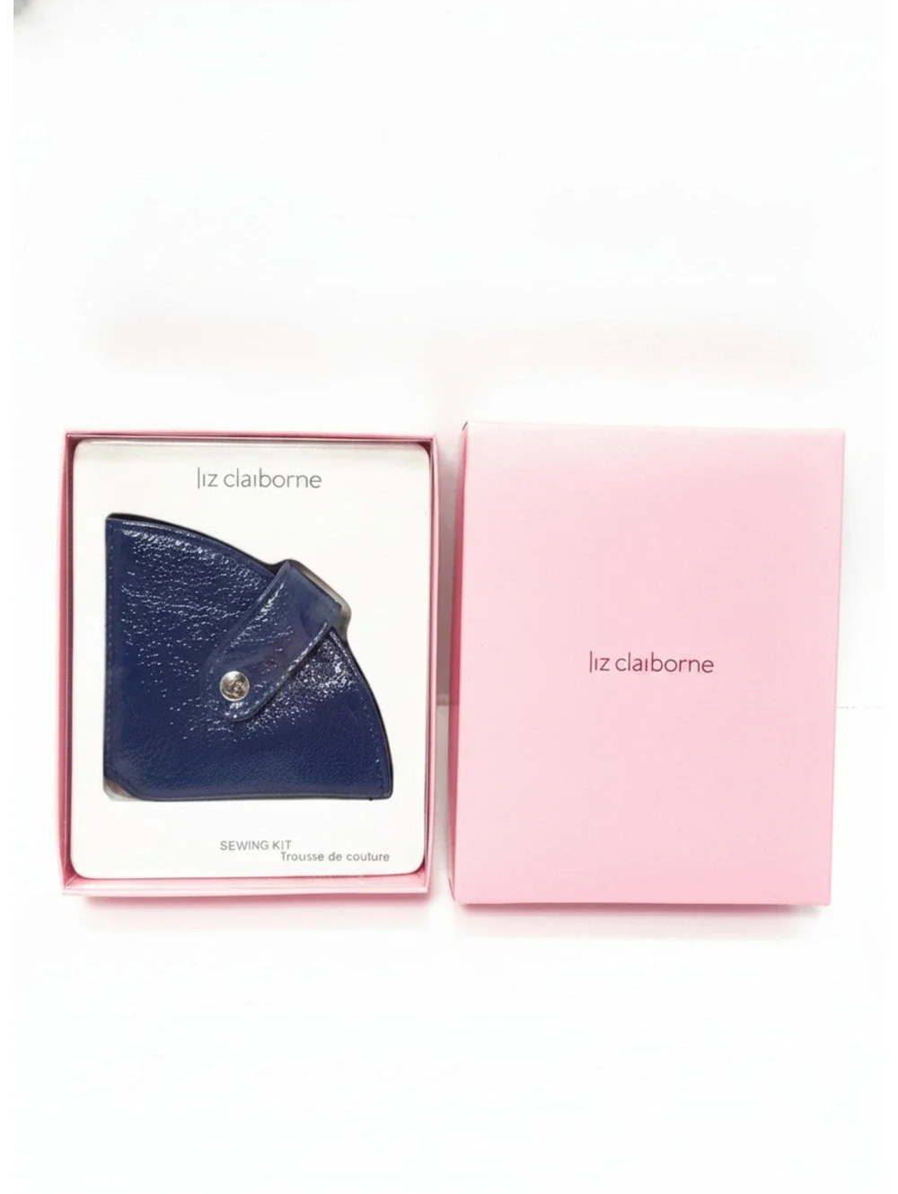 Liz Claiborne Compact Navy Blue Sewing Kit with Scissors, Tape Measure, and Pins